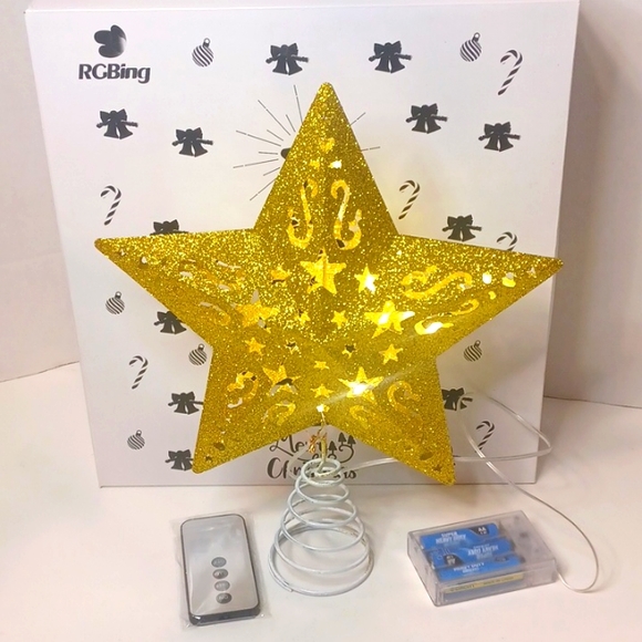 NIB LED Tree Topper Gold Star with Remote Control Christmas - Picture 7 of 7
